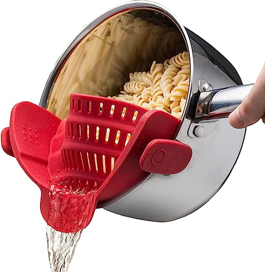 Kitchen Pan Strainer SNAP'N Strain, Clip-on Silicone Strainer Colander Fits All Size Pots