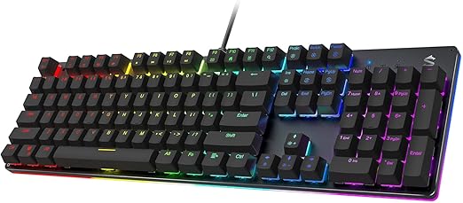 The Black Shark mechanical red switches deliver accurate and responsive key commands with linear quiet click sound, RGB Mechanical Gaming Keyboard LED Backlit Wired Keyboard with Red Switches, Full Anti-Ghosting 104 Keys
