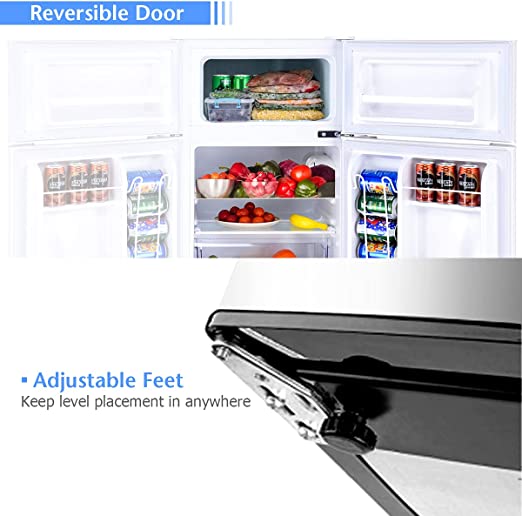 Mini Freezer Cooler Fridge w/2 Reversible Door, Removable Glass Shelves,