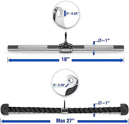 Tricep Rope Cable Machine Attachment, Press Down Bar and V-Shaped Bar