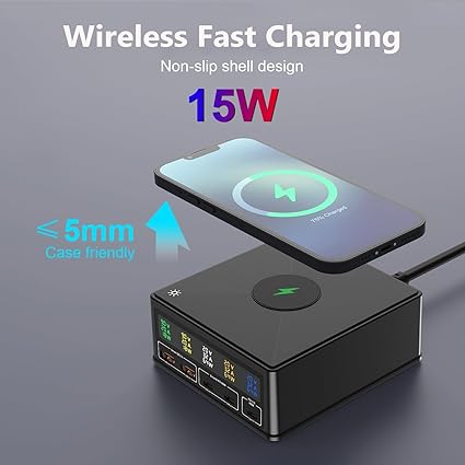 thickened and non-slip design protects the charging device,accurately matches your device even in dark environments, 160W USB C GaN Charger,Ubigbuy 65W 5-Ports PD 3.0 USB C Fast Charging Station,Desktop Wireless USB C Power Adapter Hub with Display