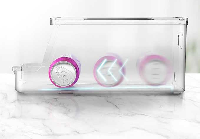 stackable with lids for saving space. There will be extra storage on the lid top, which maximizes the use of refrigerator storage space, Clear Plastic Refrigerator Organizer Bins, Beverage Can Holders for Pantry, Freezer, Kitchen, Cabinets Set of 2