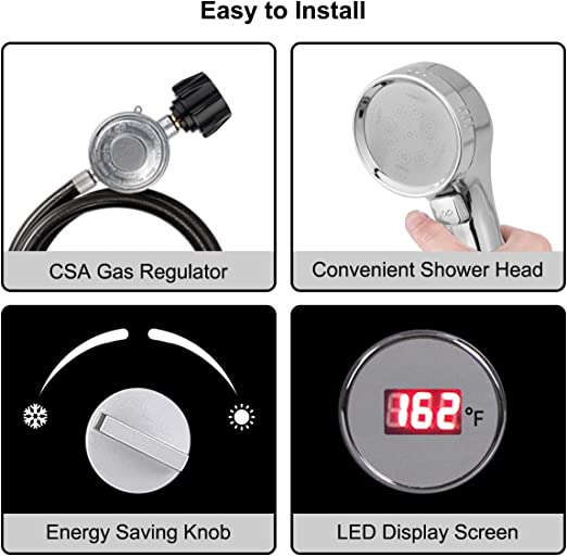 Tankless Water Heater Propane, GASLAND Outdoors 10L 2.64GPM Gas Water Heater, Instant Hot Water Heater, Overheating Protection, Easy to Install, Use for RV Cabin Barn Camping Boat(Black)