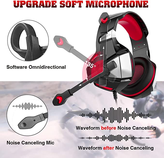 Gaming Headphones with Noise Cancelling Mic LED Light