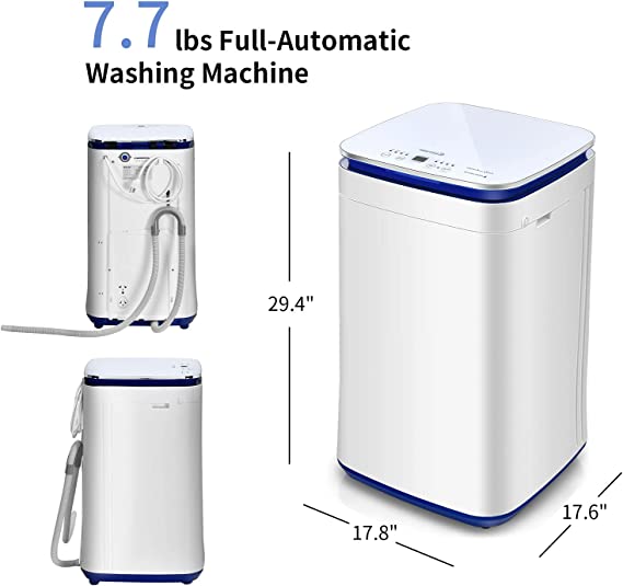 Automatic Washing Machine, 7.7Lbs Capacity, 8 Programs, 2-in-1 Portable Washer and Spinner with 24 Hours Delay, 3 Heating Function