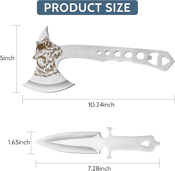 Throwing Axes and Tomahawks set is equipped with 3 pack throwing axes. Each throwing hatchet weighs only 265g, Set with Bottle Opener and Nylon Sheath, 10in Throwing Hatchet Axe for Adults