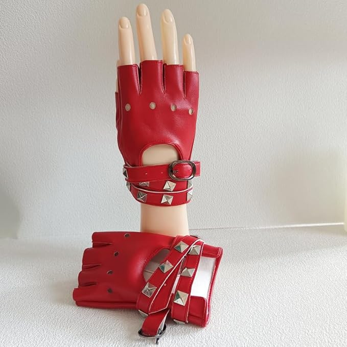 Great for cosplay costumes of a rocker, dressing in gothic fashion, emo gloves, etc., Fingerless Gloves,PU Leather, Gloves with Belt Up Closure and Rivet Design