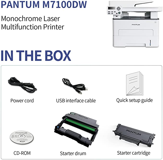 Pantum M7107DW Multifunction Laser Printer Scanner Copier 3 in 1, Wireless Monochrome Printer Black and White