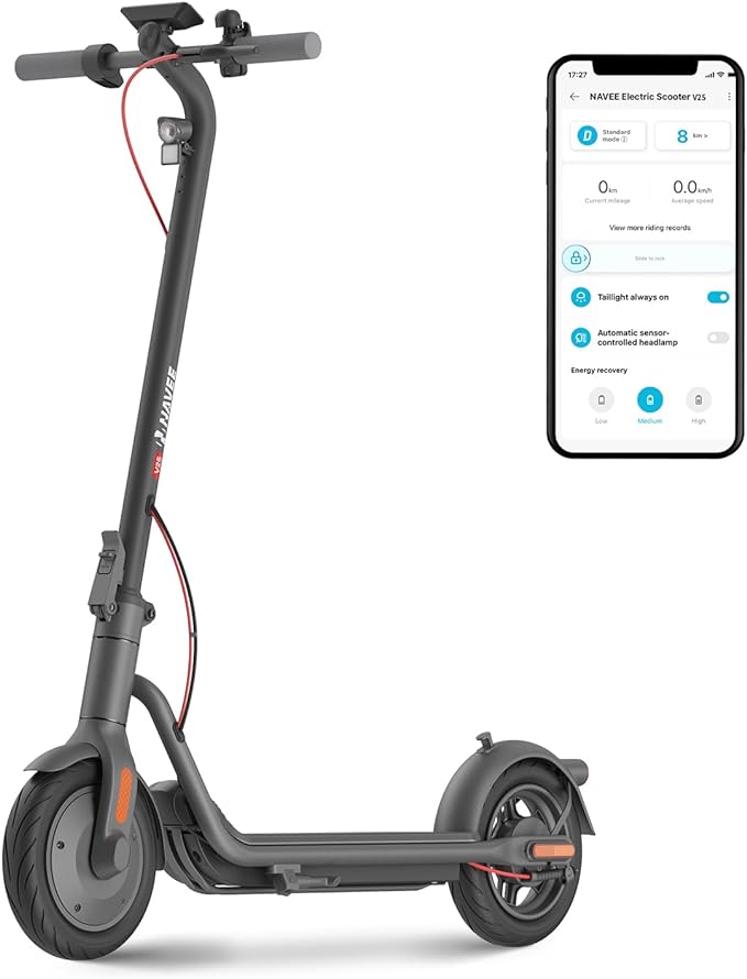 V25 600W 25KM V25, 30km/h and max range up to 25 km, perfect for daily commuting or short trip. Max load 220lbs. Scooter,Max 20 MPH & 25/40/65 KM,10" Self-Sealing Tubeless/10 * 3" Pneumatic, 600W/700W/900W MAX Power,