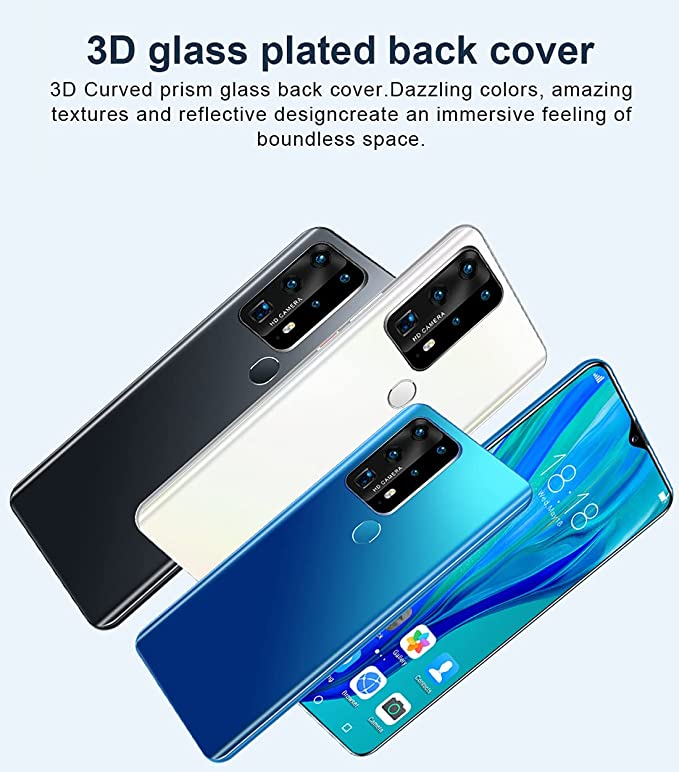 2021 New Smartphones Android Phone 6.8in Cell Phone Dual Sim 8+512ram Dual Sim Phone Mobile Phone Support 4G and 5G Networks (White)