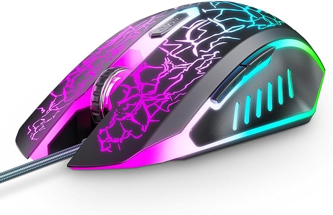 Wired Gaming Mice with 7 Colors LED Backlight,  800/1200/1600/2400 Four level DPI can easily change the cursor sensitivity according to your activities. You can adjust to the most comfortable speed as you like .