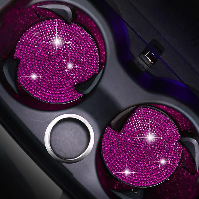 2Pack Rhinstone Crystal Car Coaster,  Our car coaster surface inlaid with a layer of rhinestones that will not fall off, is the perfect car interior decoration, instantly enhance the car class and atmosphere, increase the available space inside the car,
