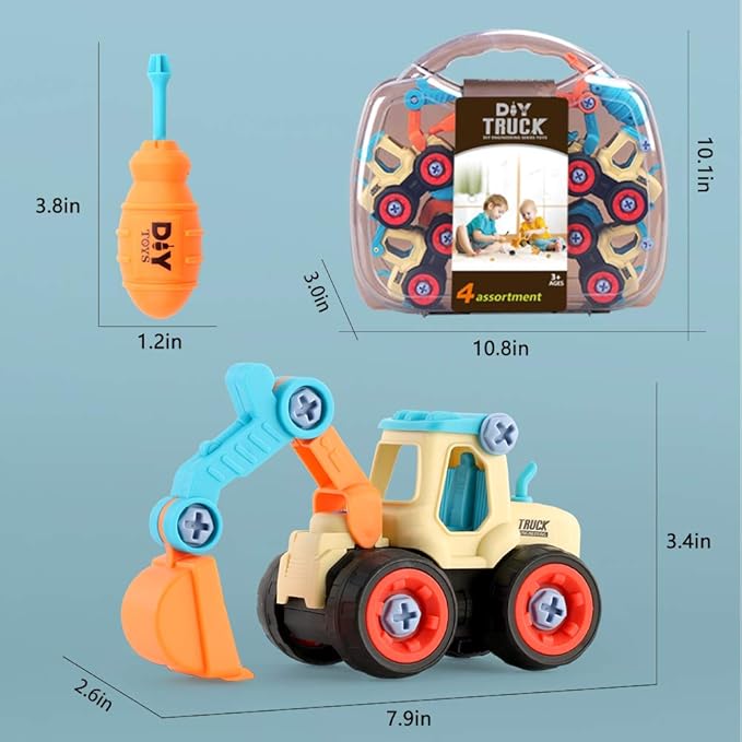 It is fun and help to exercise their hands-on ability and logical thinking ability.Apart Toys,4 pcs DIY Truck Car Toys Set for 3 4 5 6 7 Year Old Boys Girls, Construction Engineering STEM Learning Toys Building Play Set for Kids Children