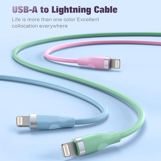 with overcharge protection, stable current protection, automatic switching, Cable Fast Charging iPhone Charger Cord Compatible with iPhone 14 13 12 11 Pro Max XR XS X 8 7 6 Plus SE/iPad/iPod (Multi-Color)