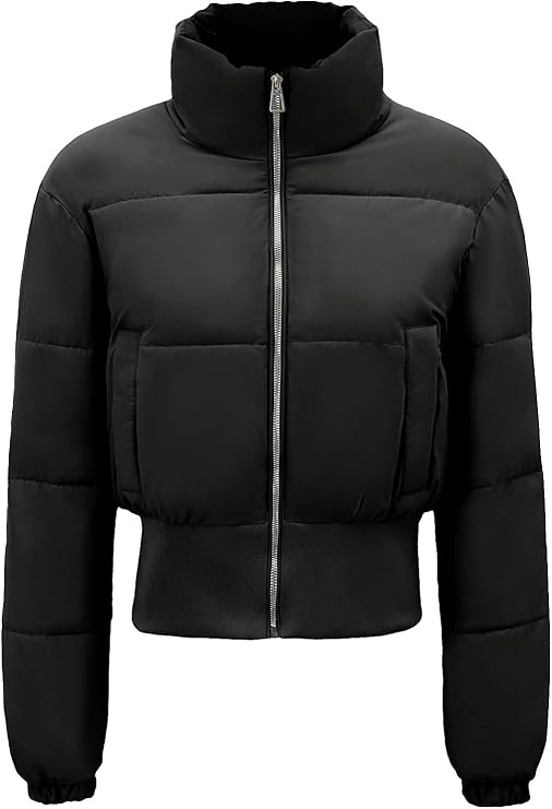 Womens cropped puffer jacket is made with great quality, warm jacket that is in style for all season, the stitching is good quality all around and the smooth material feels nice to the touch