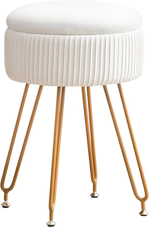 this ottoman maintain better balance by adjusting the length of the screw rotation, Round Footrest with Metal Legs Upholstered Chairs for Makeup Storage Stool for Living Room