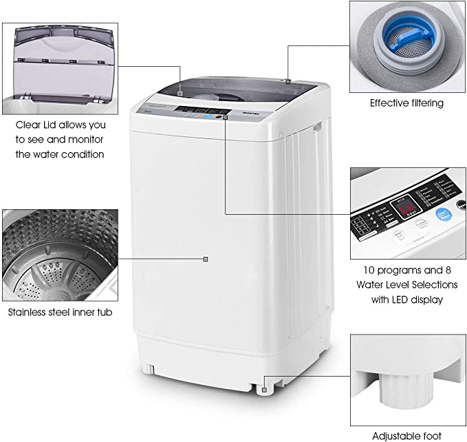 Full-Automatic Washing Machine Portable Compact 1.34 Cu.ft Laundry Washer Spin with Drain Pump