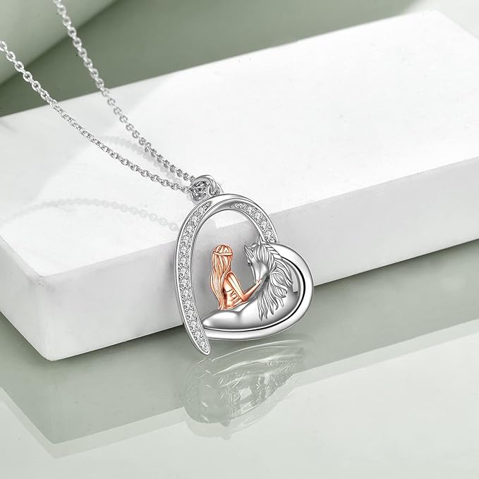 necklace made of hypoallergenic 925 sterling silver, white gold, Horse and Panda Pendant Necklace Jewelry Gifts  for girls