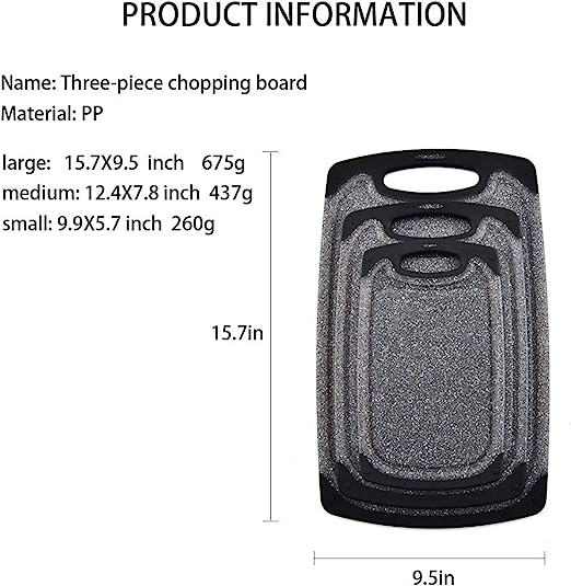 Plastic Cutting Board for Kitchen,Cutting Board BPA Free Non Slip Juice Grooves Dishwasher Safe Non Porous Set of 3 Chopping Boards Easy Grip Handle Easy to Clean