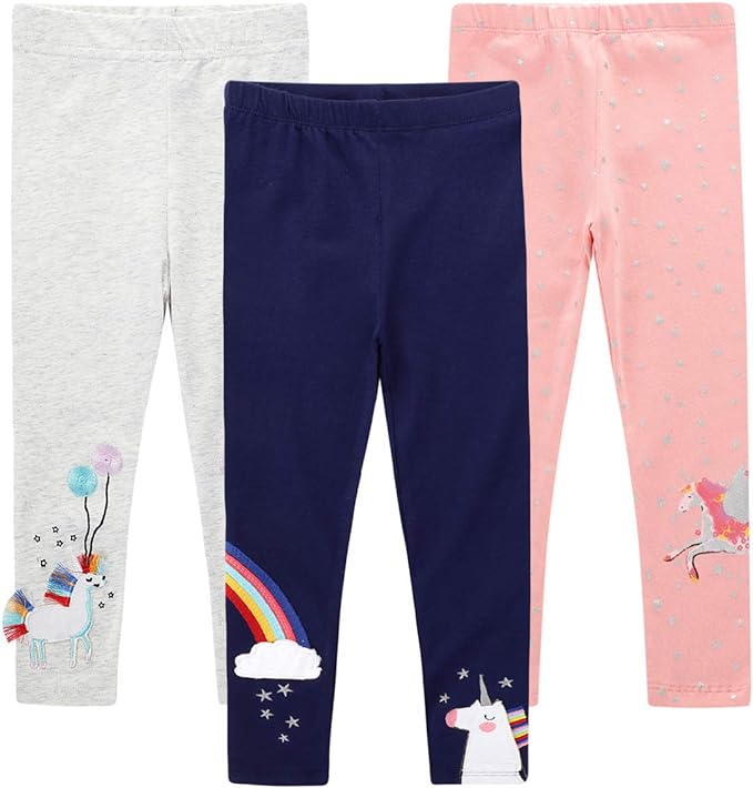 :95% cotton and 5% Spandex-comfortable and flexible.Girls printed legs are comfortable, lightweight, and durable. Whether your child is going to school or enjoying a leisurely weekend at home Girls and Toddlers' Cotton Stretch Leggings,3T-7T, Pack of 3