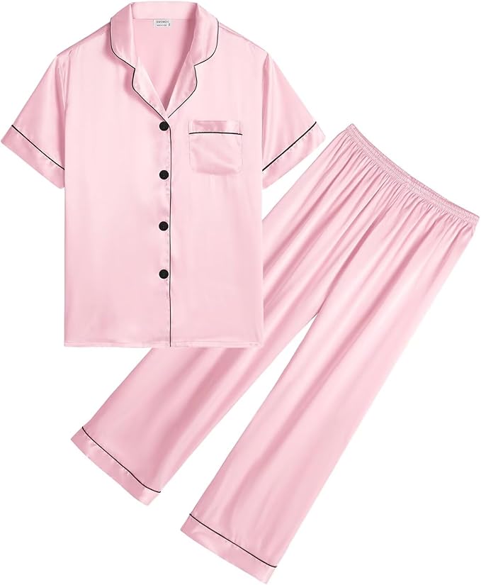 The satin sleepwear sets is perfect for sleeping, bathing and lounging indoor and outdoor. Great presents for close friends, ect as birthday gift other present