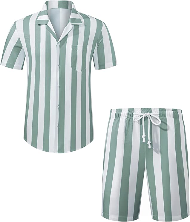 Men's Hawaiian Sets, Casual Button Down Short Sleeve Men's Shirt and Short Set Beach Shirts Sets, 2 Piece Outfits