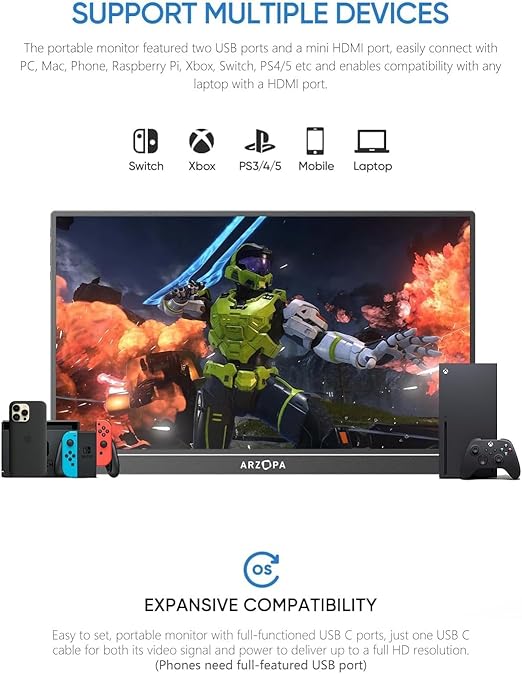 Immerse yourself in a vivid and accurate image with a 1920 x 1080 resolution IPS screen. Enjoy a wide 178° viewing angle for an enhanced visual experience.  Portable Laptop Monitor IPS Computer External Screen USB C HDMI Display for PC MAC Phone Xbox PS5