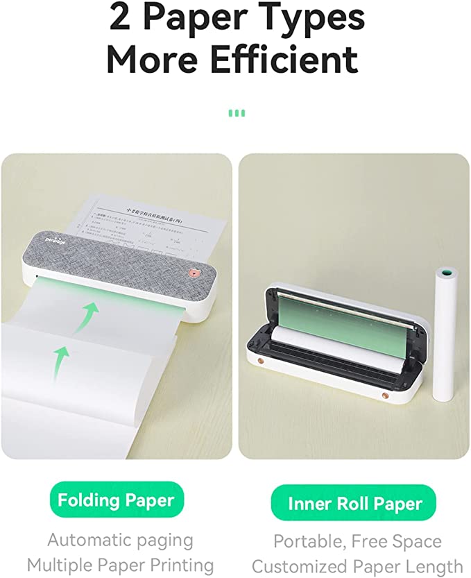 BISOFICE PeriPage Portable Printer, A4 Wireless Bluetooth Travel Printer, Portable Thermal Printer Compatible with Android and iOS, Support 2''/3''/4'' Paper Width, Mobile Printer (Grey)