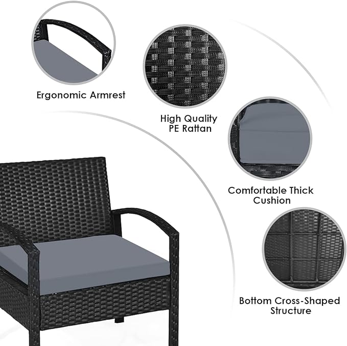 the patio set provides excellent durability and stability. The wear-resistant rattan material is not easy to fade for outdoor use with a long lifetime,Patio Furniture Set, Outdoor Rattan  Set with Cushions - Coffee Table,