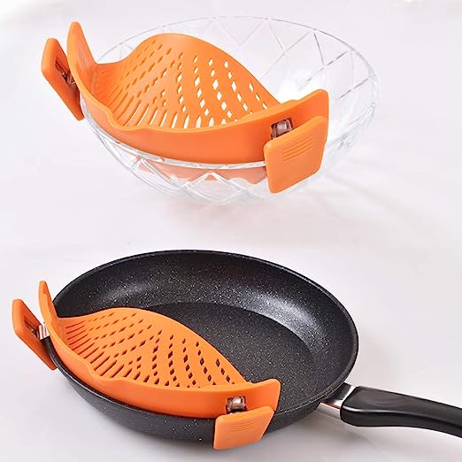 Pan Strainer SNAP'N Strain, Clip-on Silicone Strainer Colander Fits All Size Pots