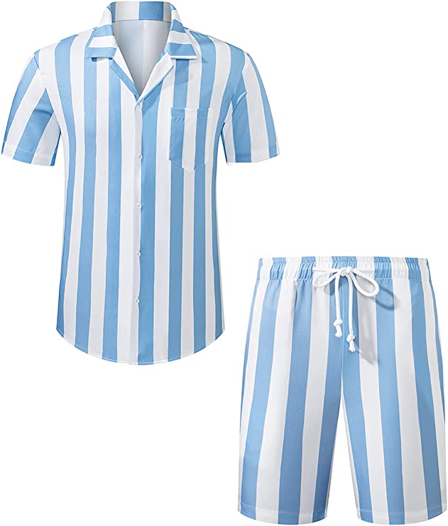 Men's Hawaiian Sets, Casual Button Down Short Sleeve Men's Shirt And Short Set Beach Shirts Sets, 2 Piece Outfits