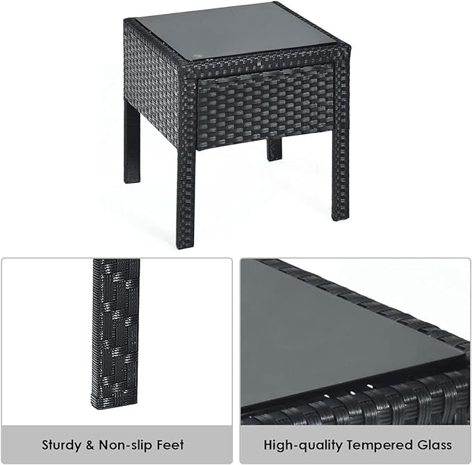 the patio set provides excellent durability and stability. The wear-resistant rattan material is not easy to fade for outdoor use with a long lifetime,Patio Furniture Set, Outdoor Rattan  Set with Cushions - Coffee Table,