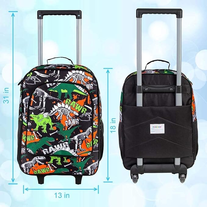cross straps play the fixed role to prevent the free movement of the article.Cute Dinosaur Rolling Wheels Suitcase for Toddler Children