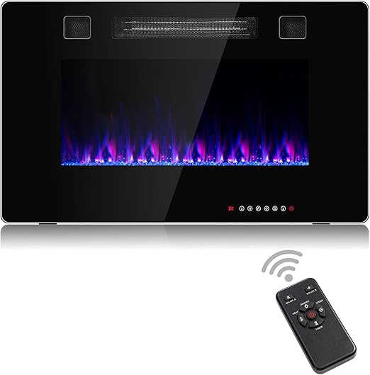 modern  fireplace heater can heat 400 square feet of space while achieving the purpose of energy saving.750W/1500W Wall Recessed and Mounted Fireplace with Remote Control