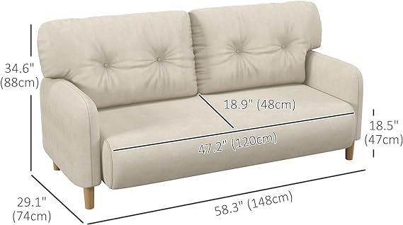 Steel frame and 4 beechwood legs to ensure reliable strength when in use,  Upholstered 2 Seater Couch with 2 Tufted Back Cushions, Solid Wood Frame