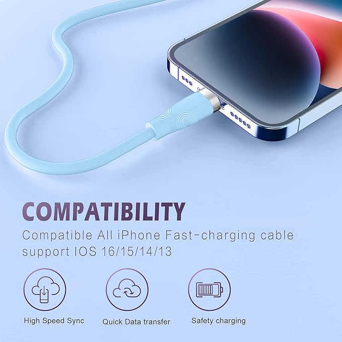 with overcharge protection, stable current protection, automatic switching, Cable Fast Charging iPhone Charger Cord Compatible with iPhone 14 13 12 11 Pro Max XR XS X 8 7 6 Plus SE/iPad/iPod (Multi-Color)