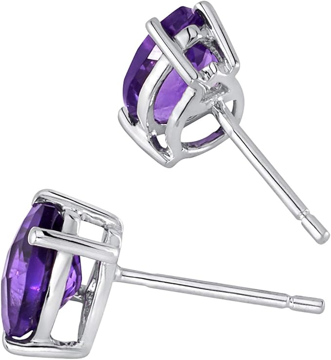 14K Gold Stud Earrings Collection adds a dainty touch of luxury to any style. White Gold Amethyst Earrings for Women, Genuine Gemstone Birthstone Solitaire Studs,