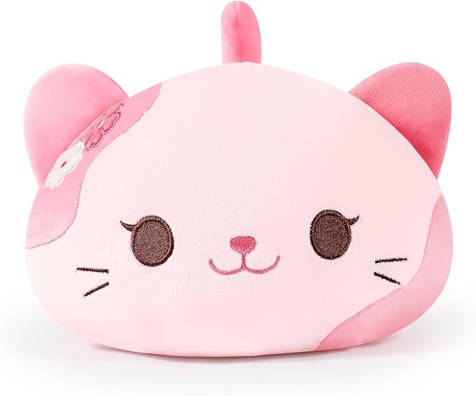 Once upon a time, in a village, lived Pinky, a charming cat with pink fur and sakura flowers on her forehead.