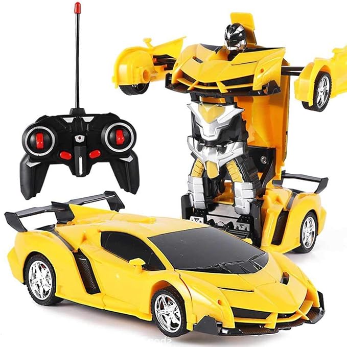 Car Robot, Car Toys, 360 Degree Rotating with One-Button Deformation with LED Light,