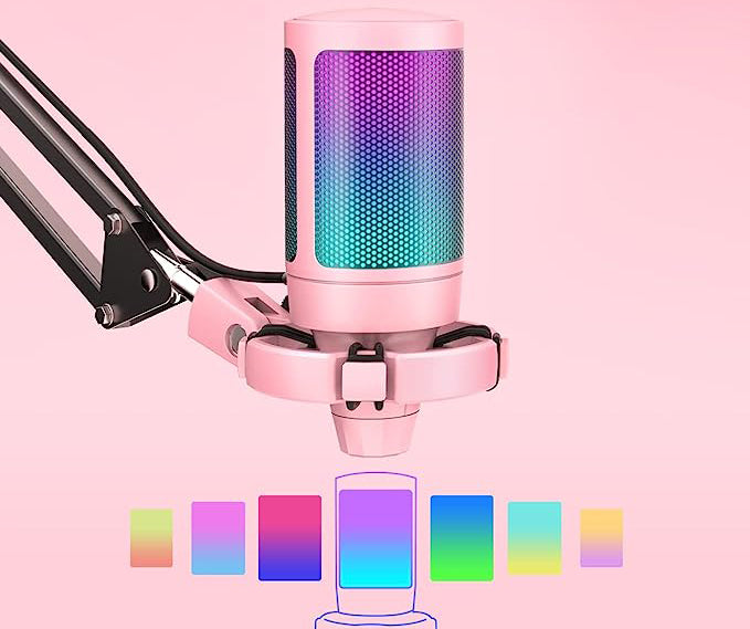 Microphone Mic Set on Mac PS4 PS5, for Recording, Podcasting, Video, with RGB, Boom Arm Stand, Tap-to-Mute,
