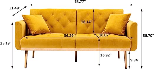 Velvet Fabric Upholstered Sofa in Yellow