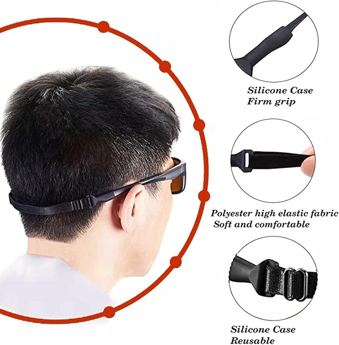 Made of silicone and elastic nylon, it is odorless, non-toxic, soft and safe, suitable for wearing on the head, and will not be soaked by sweat. Unisex Sunglass Straps Holder for Men Women Kids