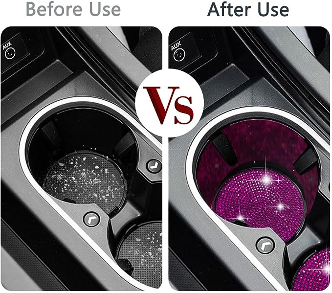 2Pack Rhinstone Crystal Car Coaster,  Our car coaster surface inlaid with a layer of rhinestones that will not fall off, is the perfect car interior decoration, instantly enhance the car class and atmosphere, increase the available space inside the car,
