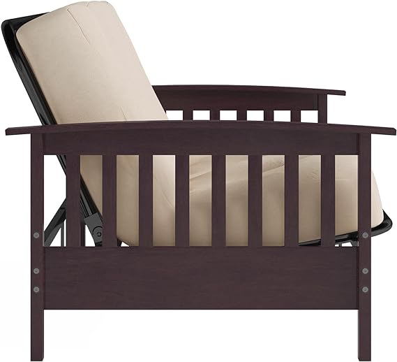 6” Mattress, Tan Microfiber, 88.9 x 204.47 x 93.98, Espresso Wooden Arm Futon Frame