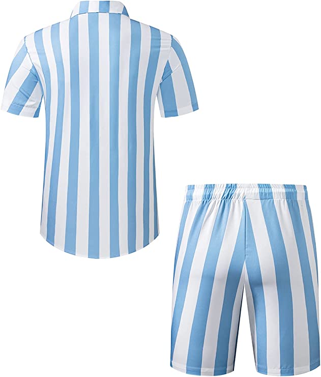 Men's Hawaiian Sets, Casual Button Down Short Sleeve Men's Shirt And Short Set Beach Shirts Sets, 2 Piece Outfits