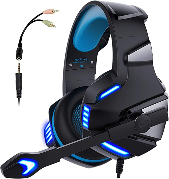 Gaming Headphones,Microphone Volume Control RGB LED Light, for PC Laptop Mac Tablet Smart Phone
