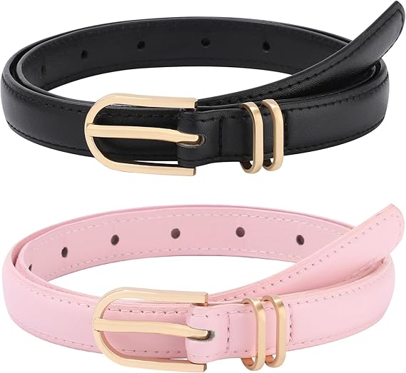 The toddler girl belt come with a gold buckle and gold loop design, which is cute and tasteful. Whether it is for school, 2 Pack Toddler Girls Skinny Leather Belts