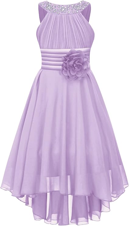 Size Table means age ranges for girls, but they are for general guidance only. Hand wash and do not bleach,  High Low Dress Sleeveless Round Neck Ruched Chiffon Wedding Bridesmaid Formal Flower Dress