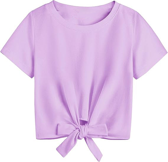 shirt is made of 95% polyester and 5% spandex, which is very soft, comfortable, breathable, lightweight and skin friendly.  Girls Short Sleeve Shirts Tie Knot Front Tops T Shirts for Kids Crewneck Cute Casual Tie Dye Tee
