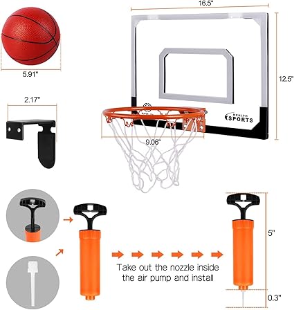 Door - Wall Mounted Basketball Hoop Set with Complete Accessories - Indoor Basketball Hoop for Kids & Adults